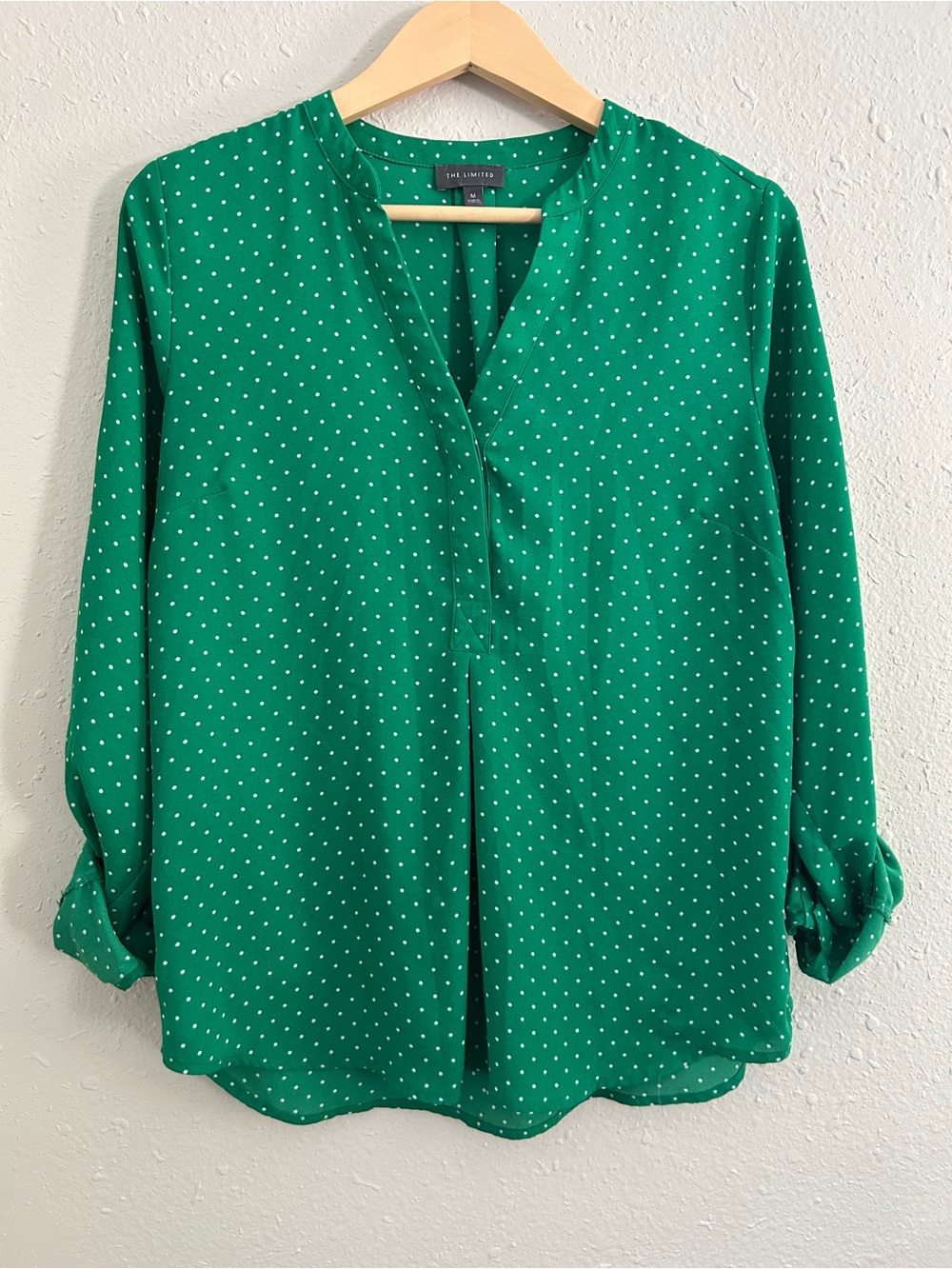 The Limited Emerald Green Dot Split-Neck Blouse Casual Office Lightweight